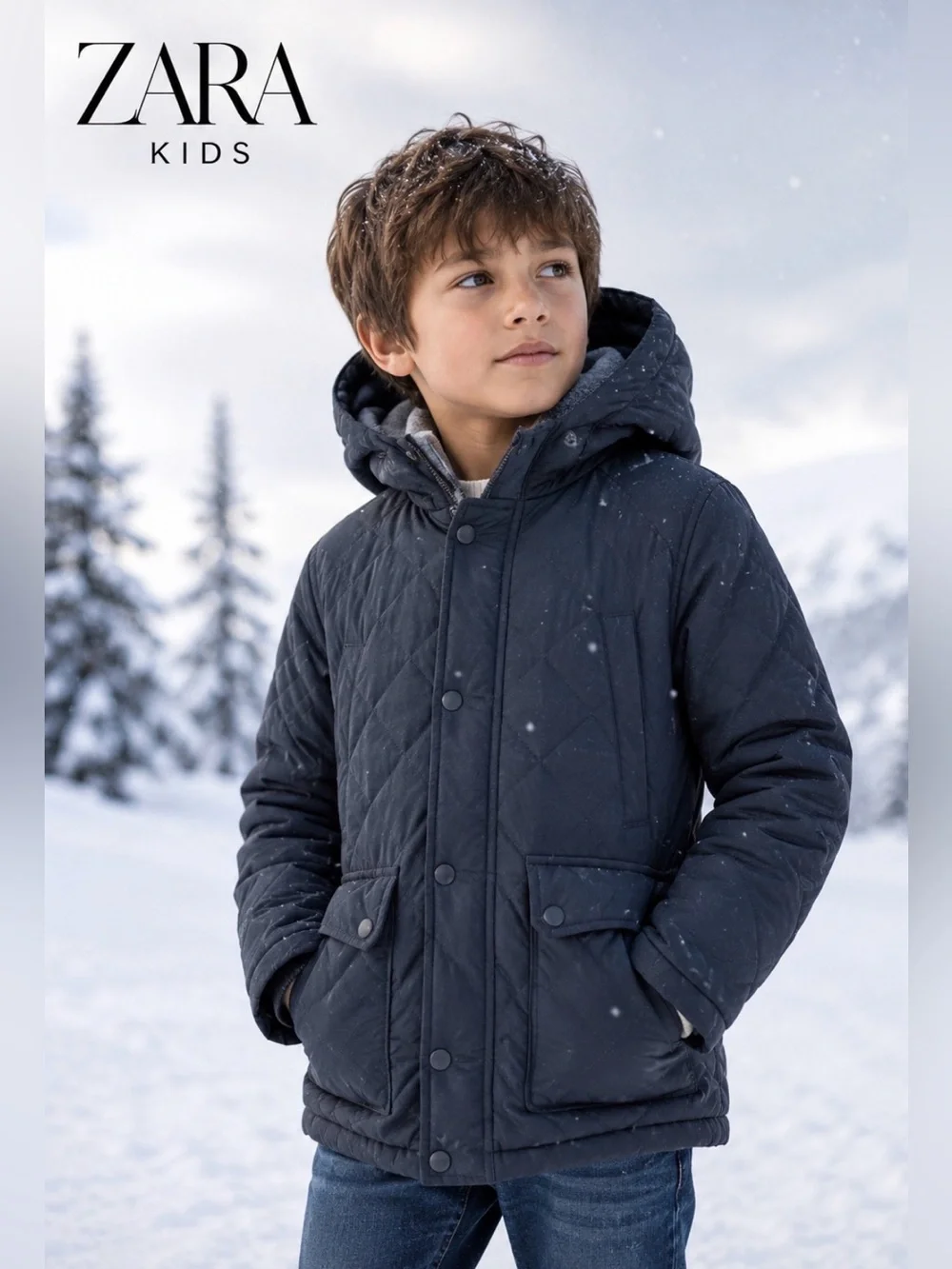 Zara Boys Quilted Hooded Coat Navy Jacket Size 11/12